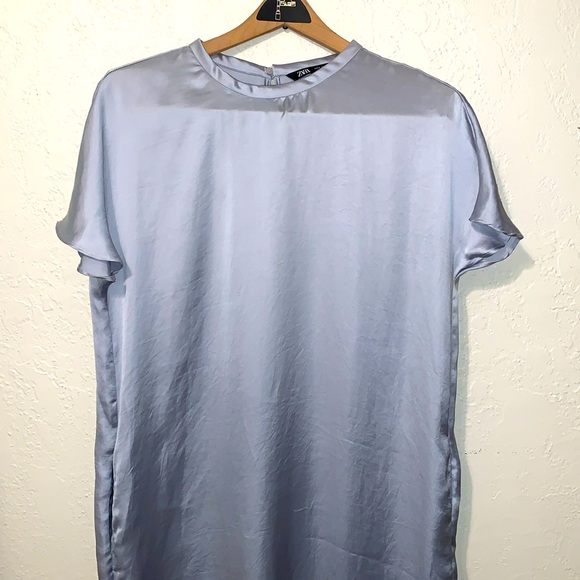 Zara Satin Silver/Gray Long Tunic Dress - Picture 2 of 7